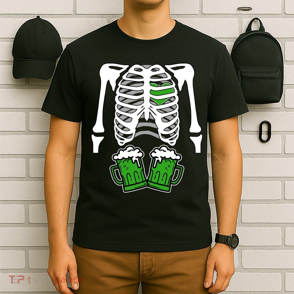 St. Patrick's Day Beer Rib Cage Skeleton T-Shirt