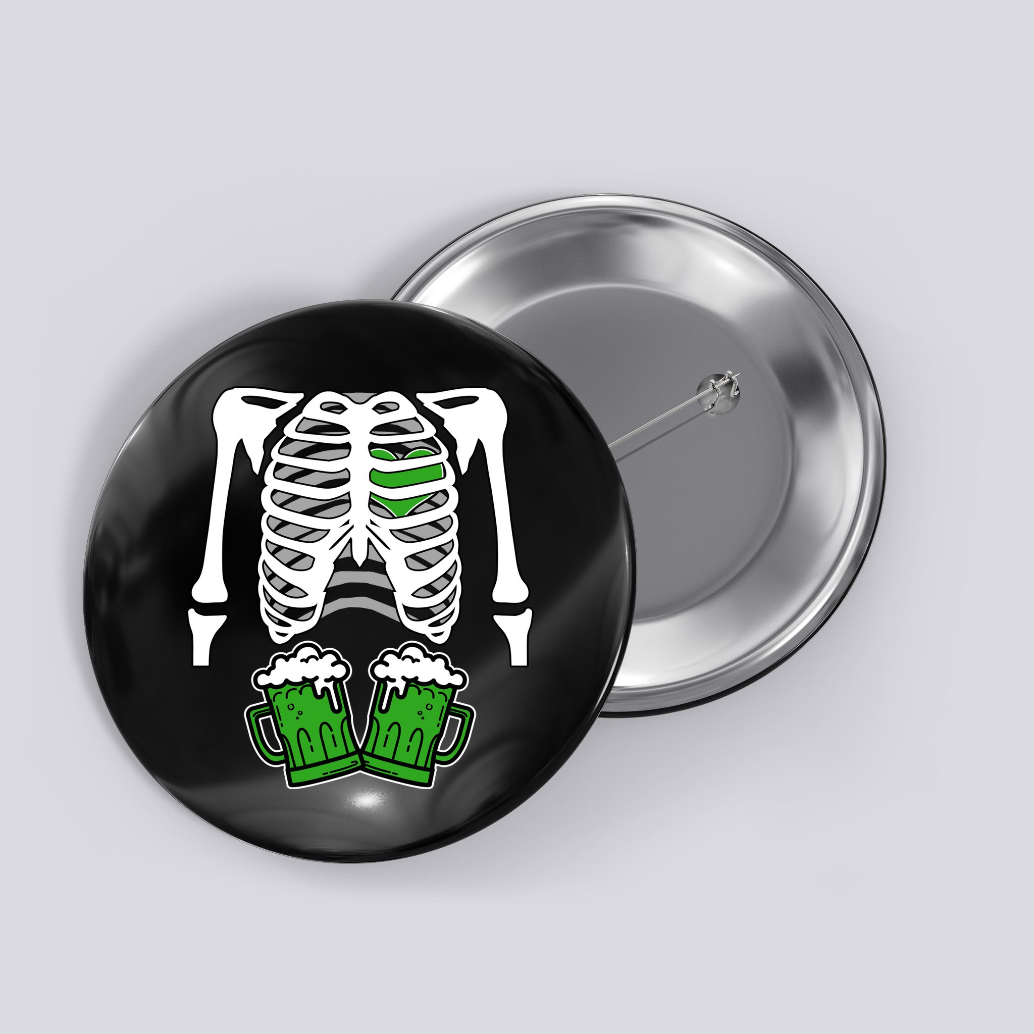 St. Patrick's Day Beer Rib Cage Skeleton Button