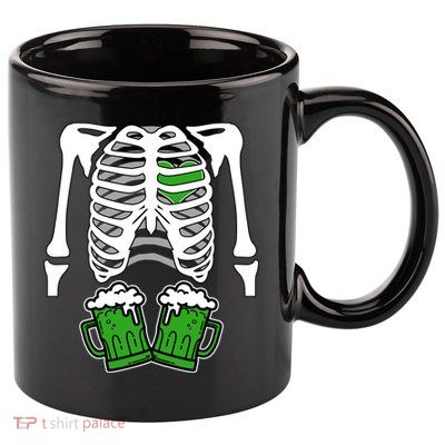 St. Patrick's Day Beer Rib Cage Skeleton 11oz C Handle Ceramic Mug