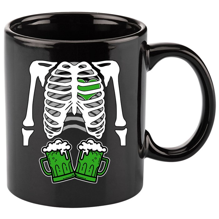 St. Patrick's Day Beer Rib Cage Skeleton 11oz C Handle Ceramic Mug