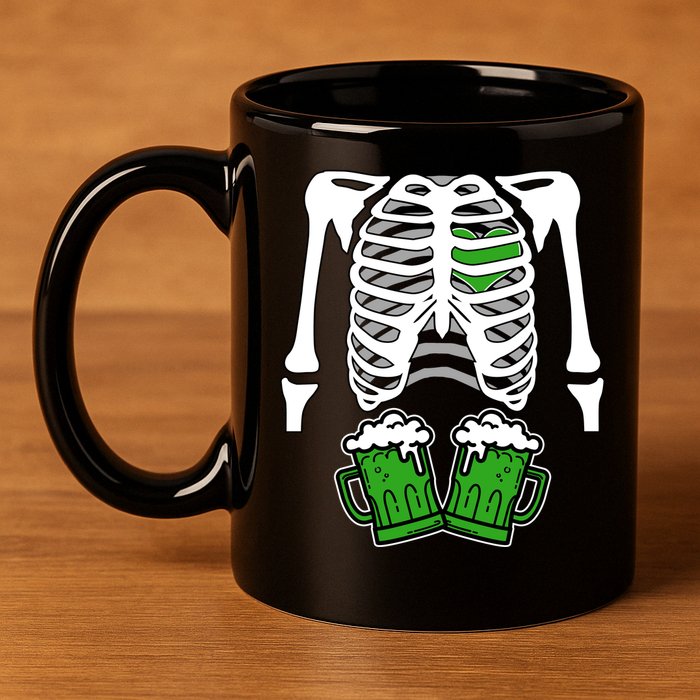 St. Patrick's Day Beer Rib Cage Skeleton 11oz C Handle Ceramic Mug