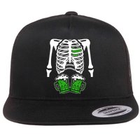 St. Patrick's Day Beer Rib Cage Skeleton Flat Bill Trucker Hat