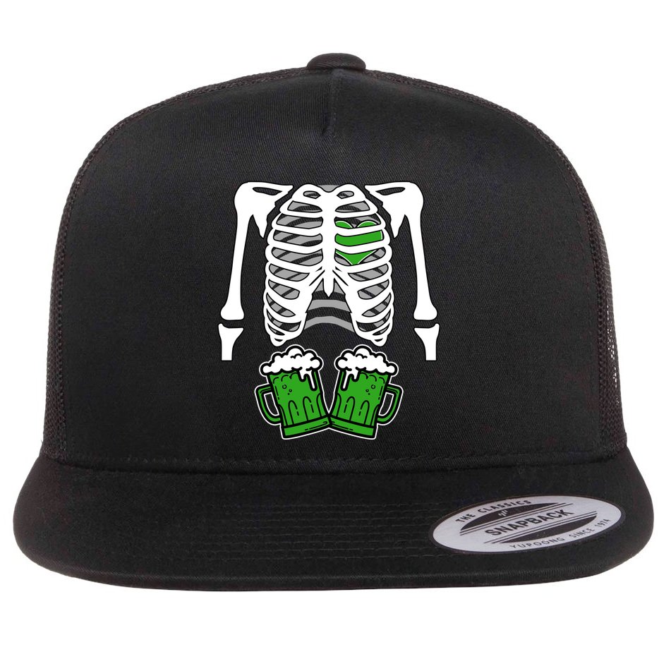 St. Patrick's Day Beer Rib Cage Skeleton Flat Bill Trucker Hat