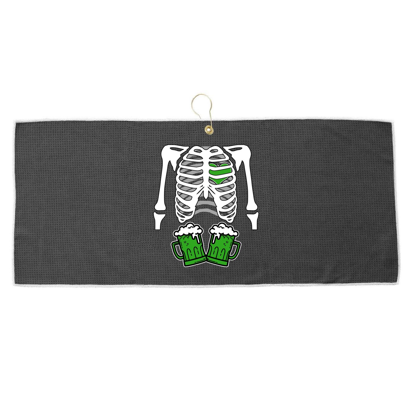 St. Patrick's Day Beer Rib Cage Skeleton Large Microfiber Waffle Golf Towel