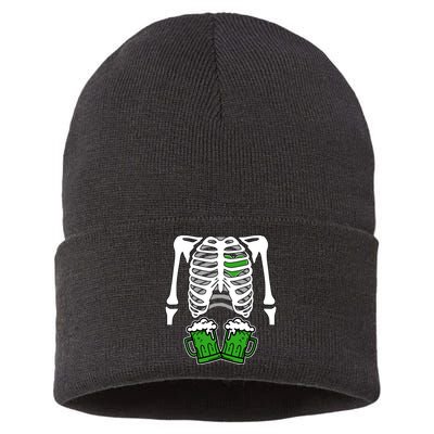 St. Patrick's Day Beer Rib Cage Skeleton Sustainable Knit Beanie