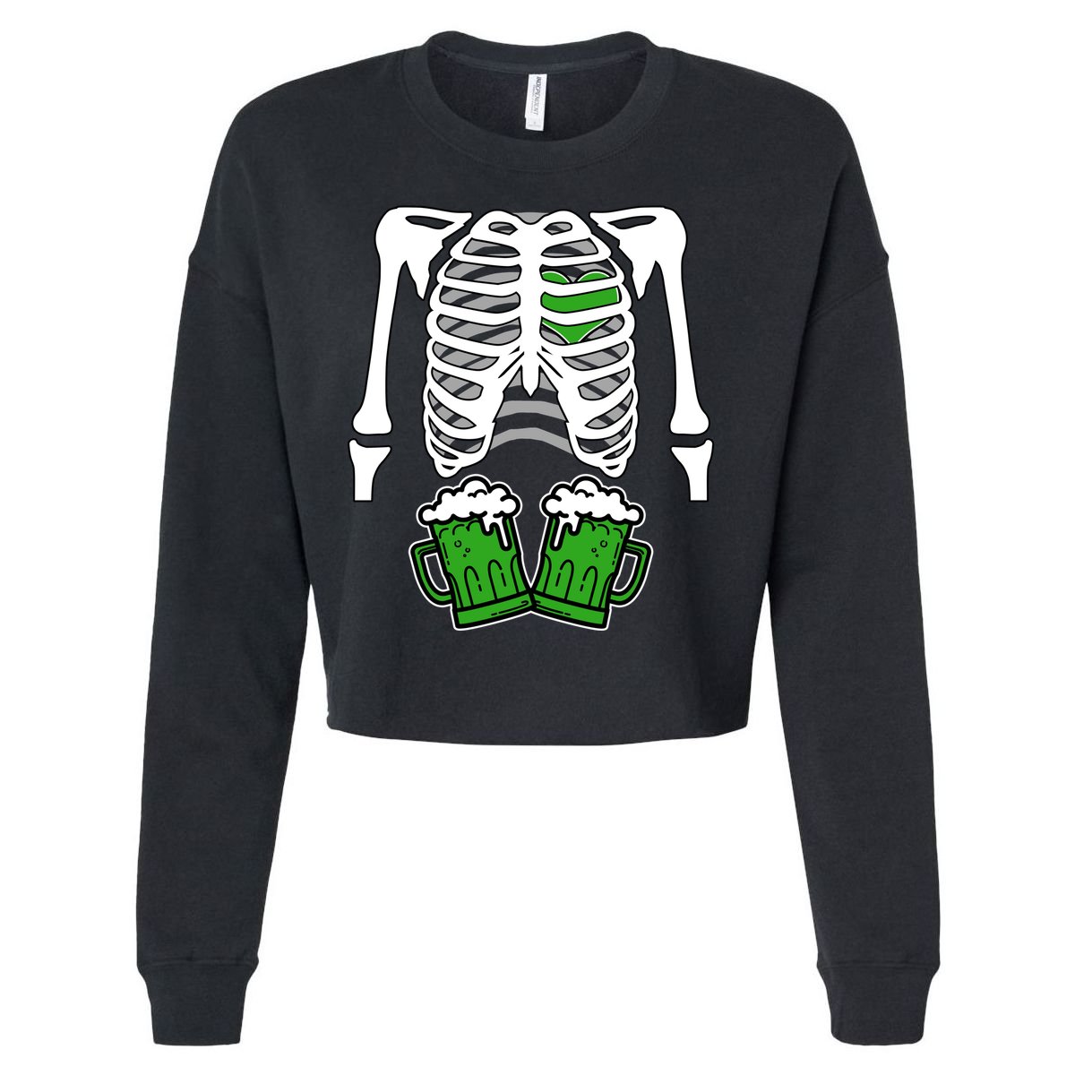 St. Patrick's Day Beer Rib Cage Skeleton Cropped Pullover Crew