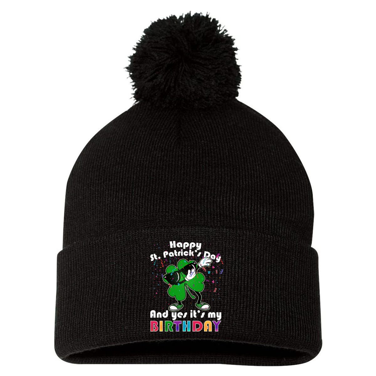 St. Patrick's Day Birthday Pom Pom 12in Knit Beanie