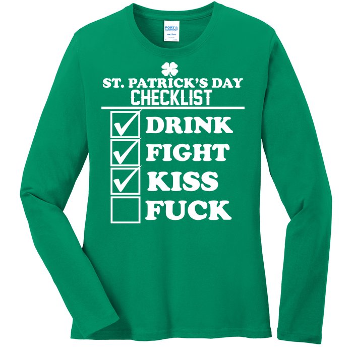 St. Patrick's Day Checklist (Dirty) Ladies Long Sleeve Shirt