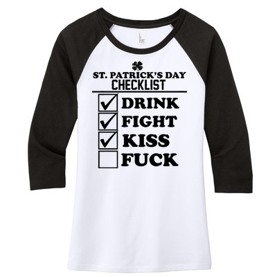 St. Patrick's Day Checklist (Dirty) Women's Tri-Blend 3/4-Sleeve Raglan Shirt