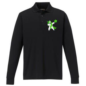 St. Patrick's Day Dabbing Irish Unicorn Performance Long Sleeve Polo