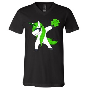 St. Patrick's Day Dabbing Irish Unicorn V-Neck T-Shirt