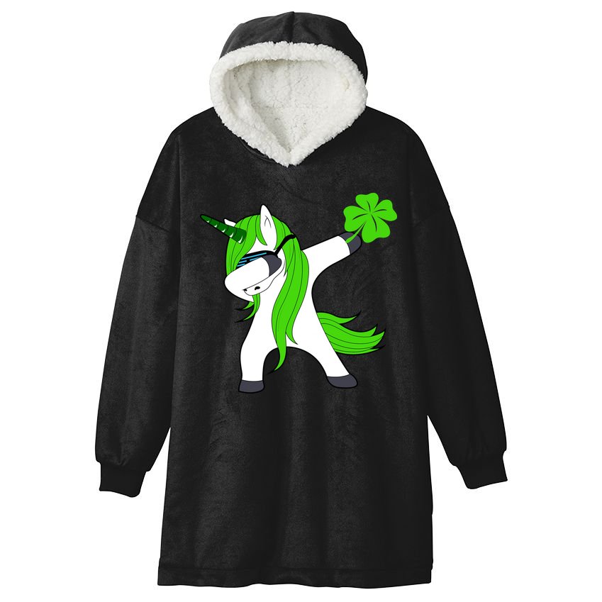 St. Patrick's Day Dabbing Irish Unicorn Hooded Wearable Blanket