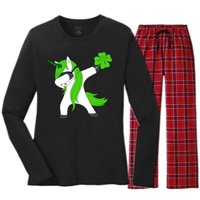 St. Patrick's Day Dabbing Irish Unicorn Women's Long Sleeve Flannel Pajama Set 