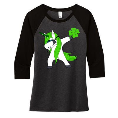 St. Patrick's Day Dabbing Irish Unicorn Women's Tri-Blend 3/4-Sleeve Raglan Shirt