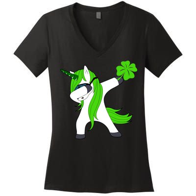 St. Patrick's Day Dabbing Irish Unicorn Women's V-Neck T-Shirt