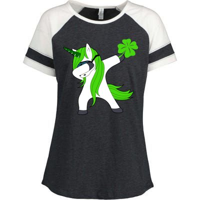 St. Patrick's Day Dabbing Irish Unicorn Enza Ladies Jersey Colorblock Tee