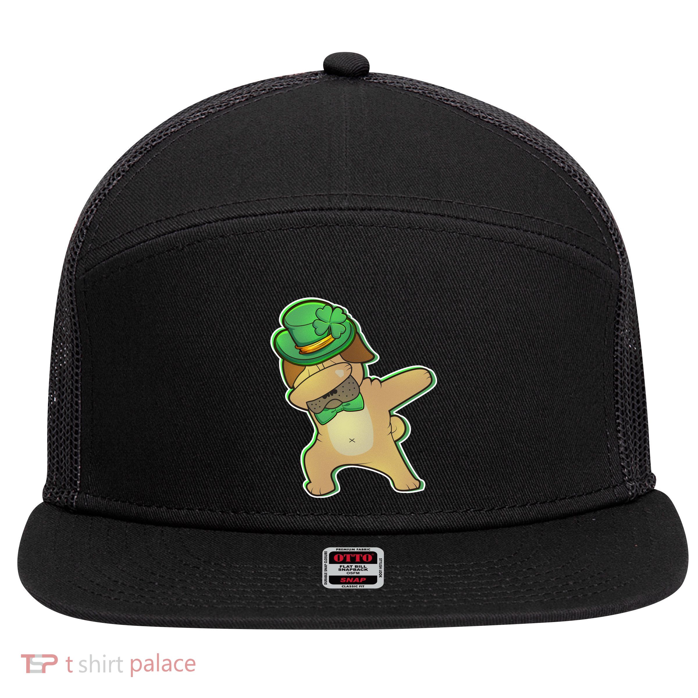 St. Patrick's Day Dabbing Pug 7 Panel Mesh Trucker Snapback Hat