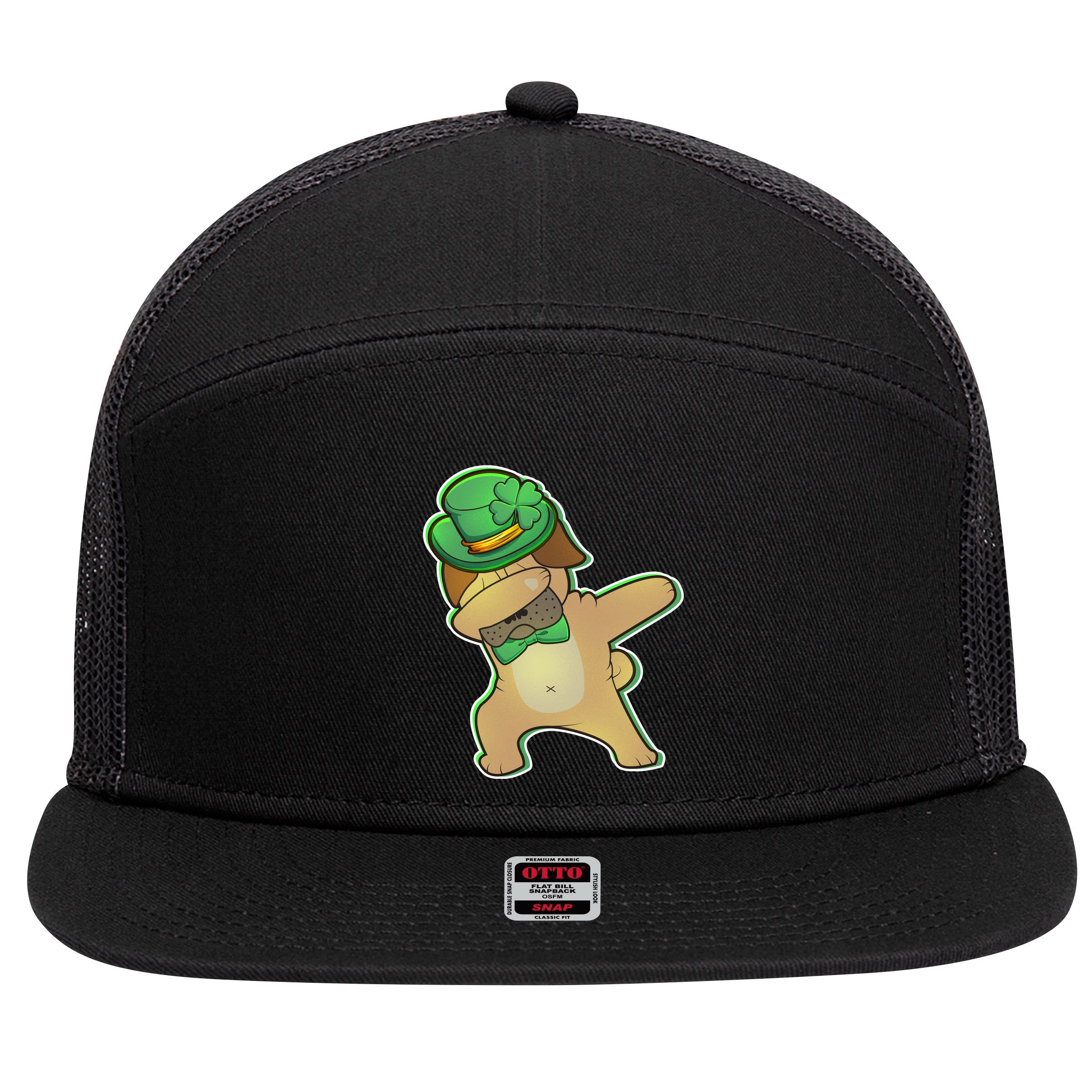 St. Patrick's Day Dabbing Pug 7 Panel Mesh Trucker Snapback Hat