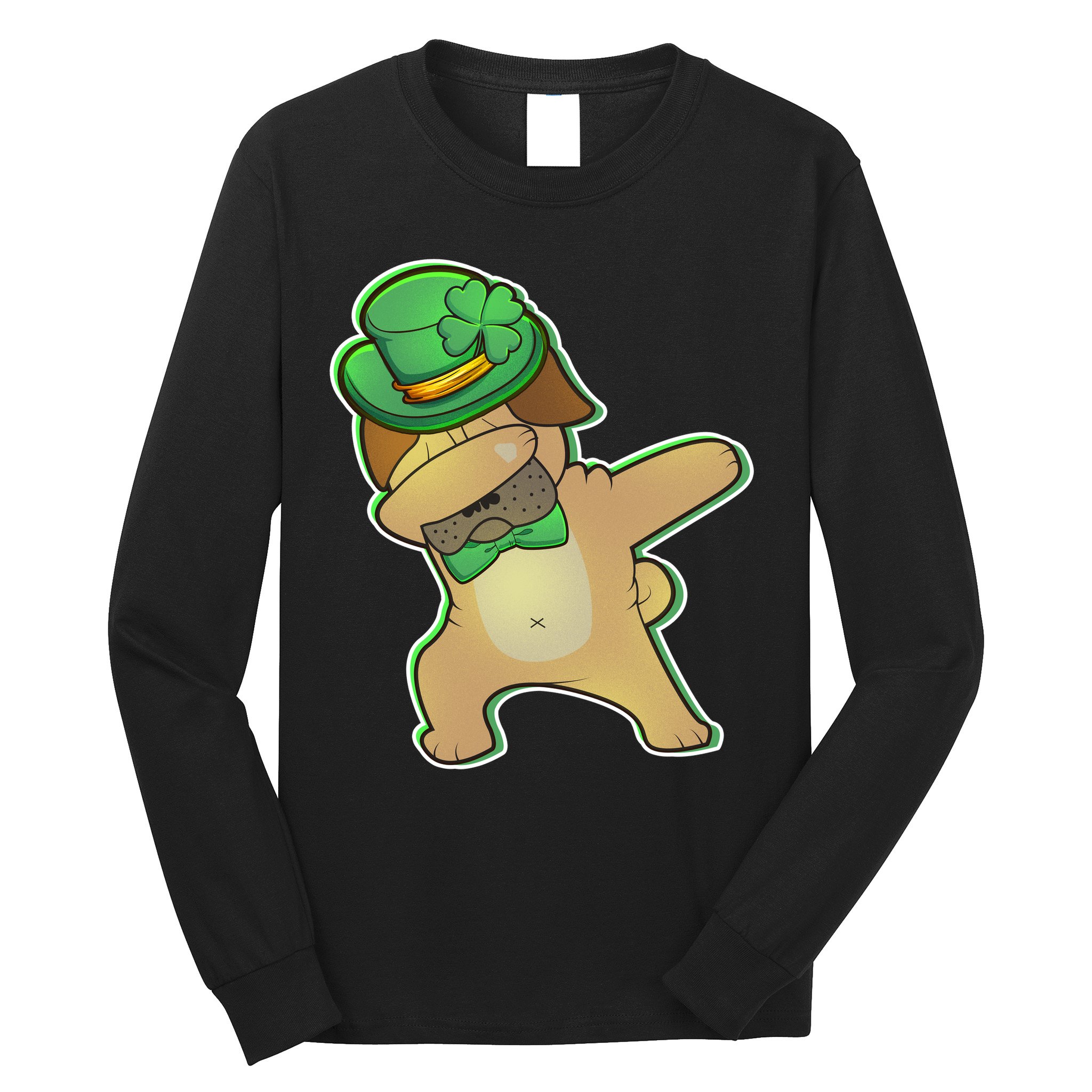 St. Patrick's Day Dabbing Pug Long Sleeve Shirt