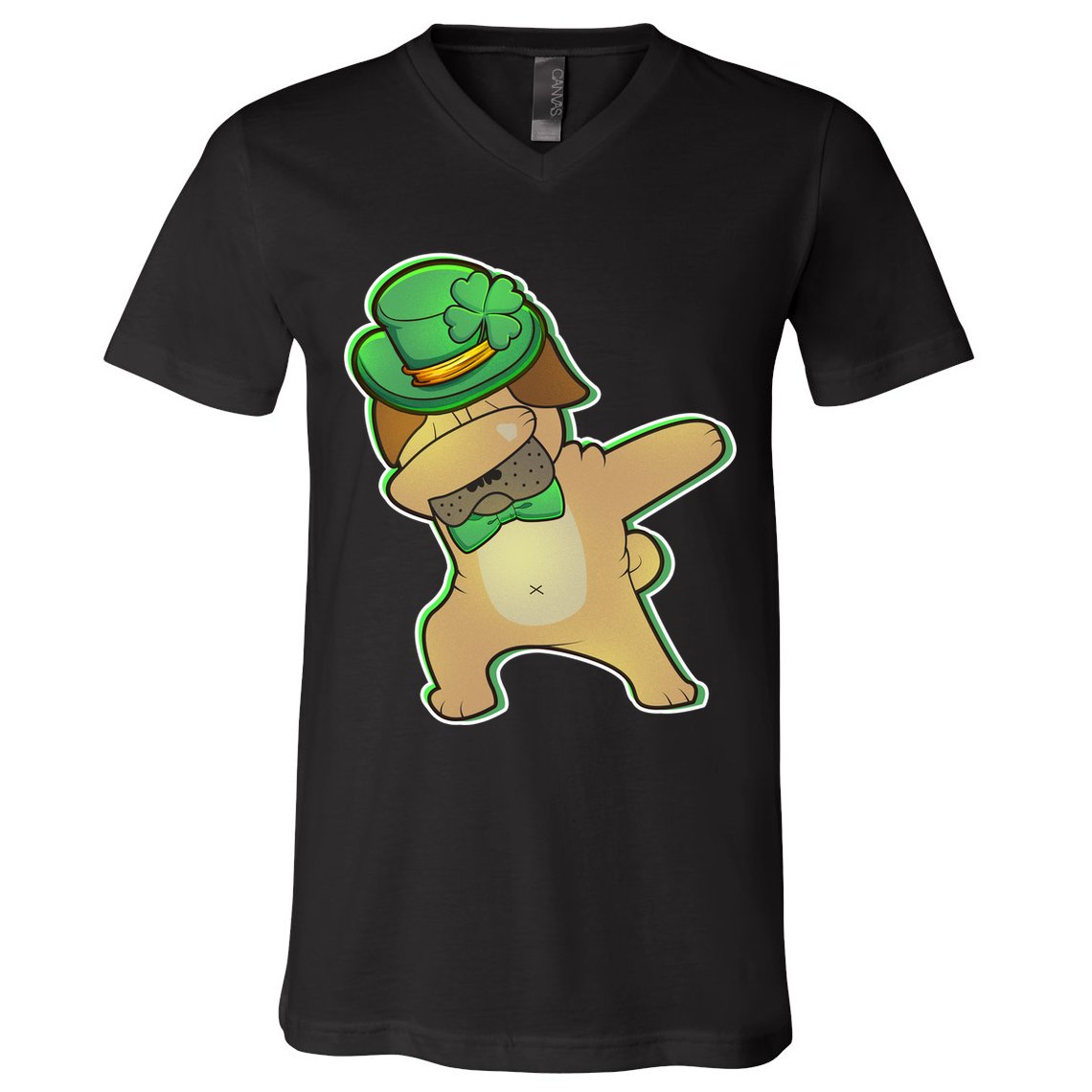 St. Patrick's Day Dabbing Pug V-Neck T-Shirt