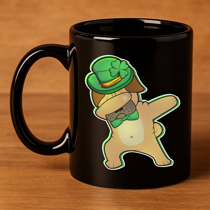 St. Patrick's Day Dabbing Pug 11oz C Handle Ceramic Mug