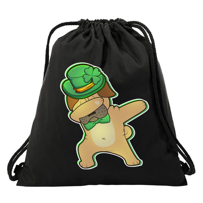St. Patrick's Day Dabbing Pug Drawstring Bag
