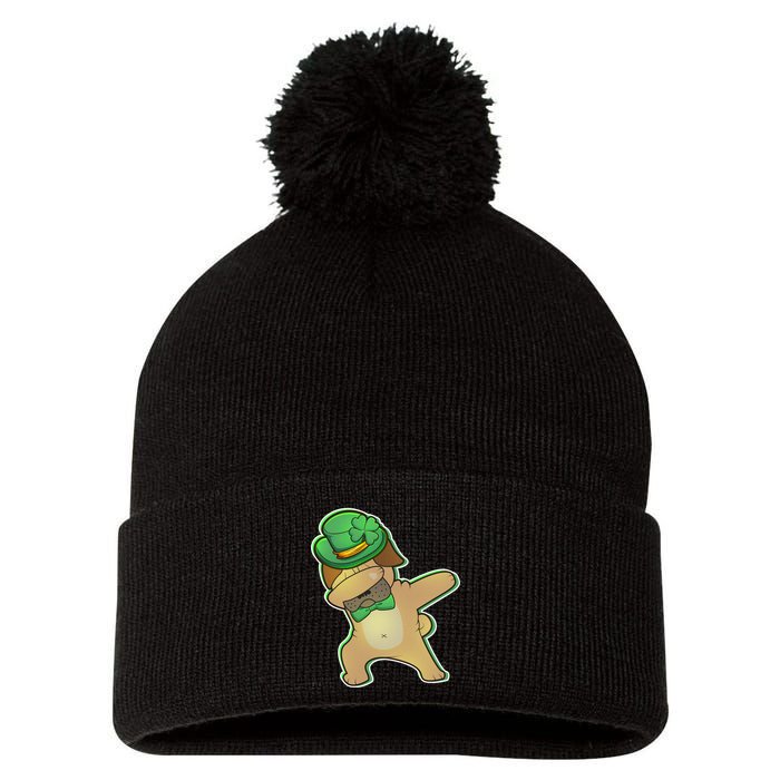 St. Patrick's Day Dabbing Pug Pom Pom 12in Knit Beanie