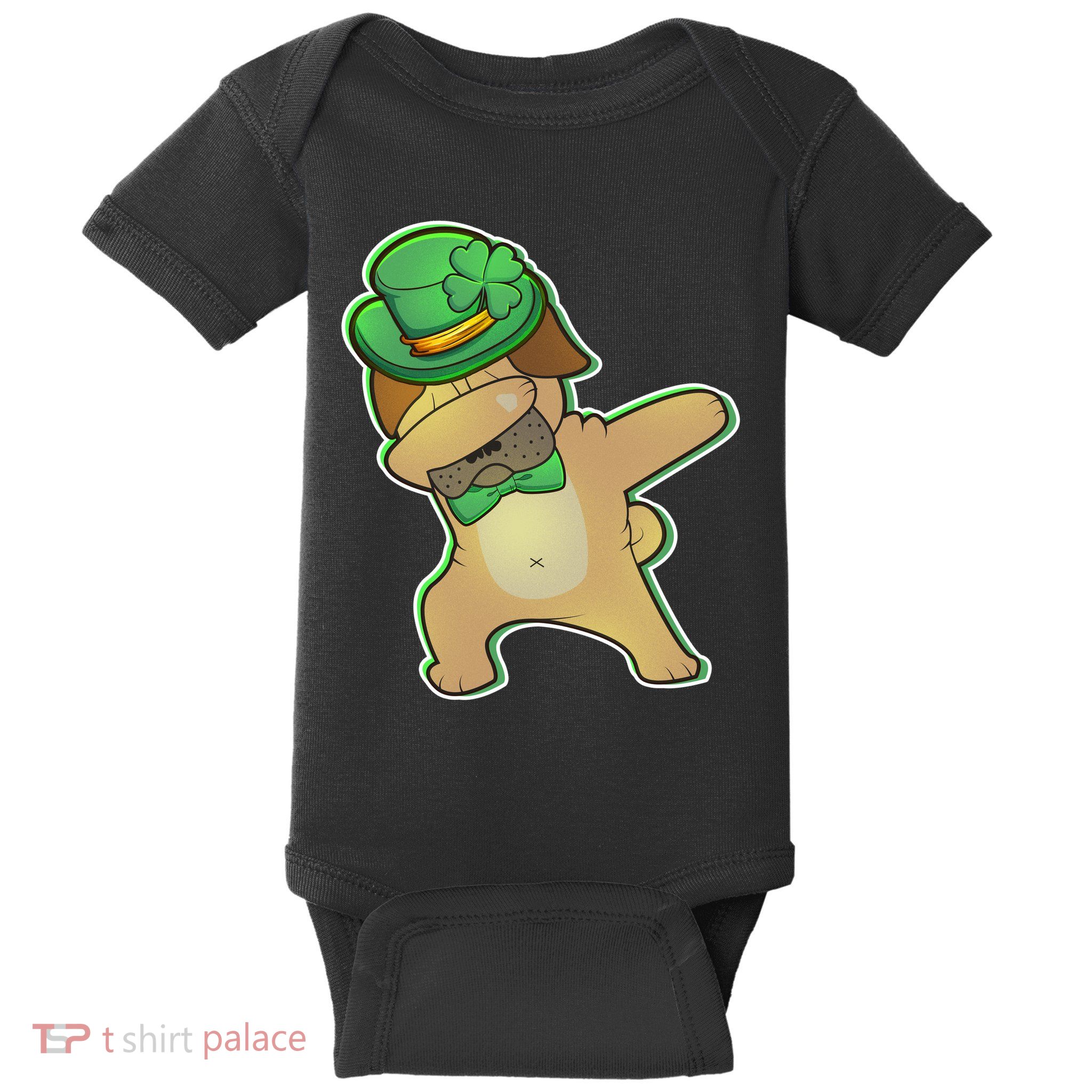 St. Patrick's Day Dabbing Pug Baby Bodysuit
