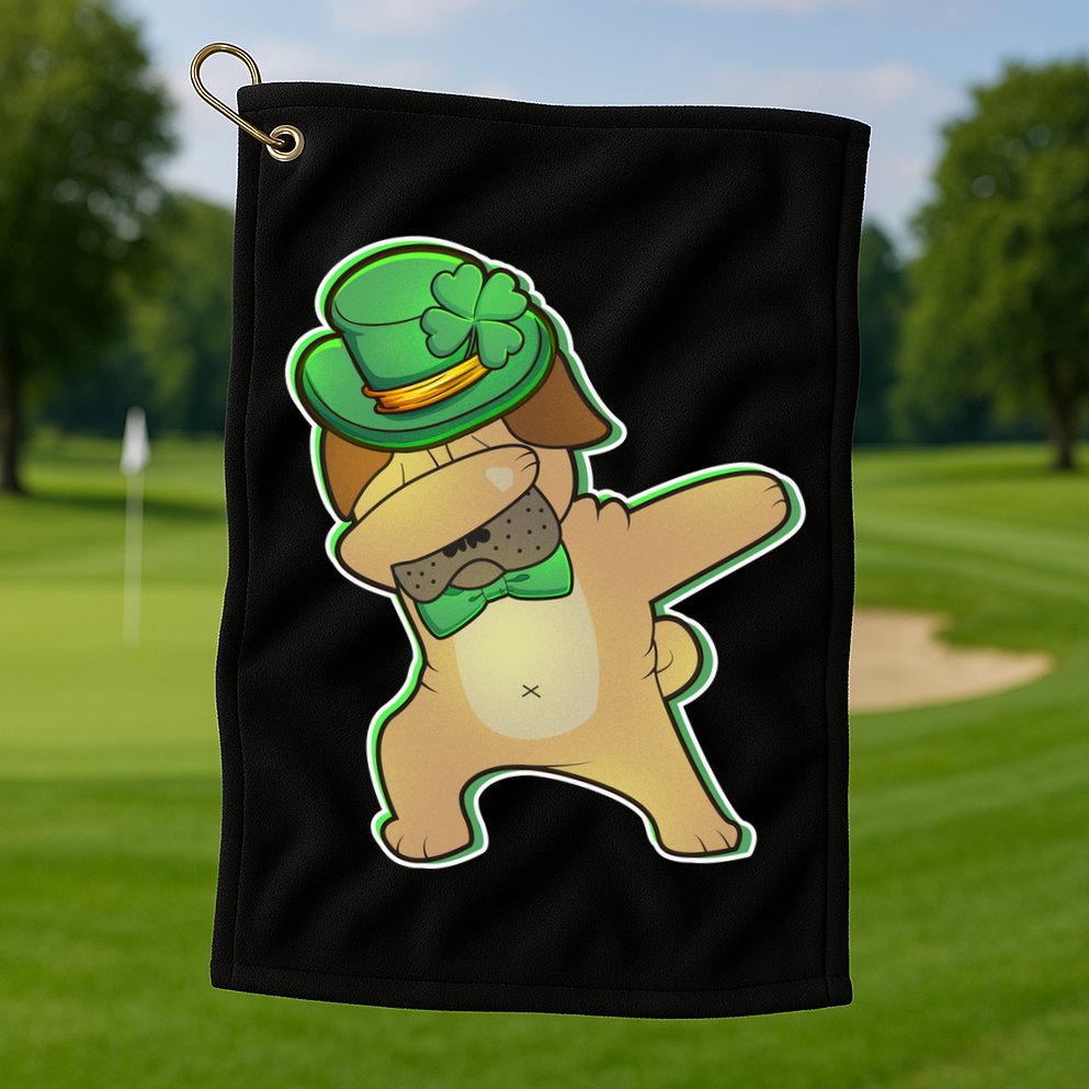 St. Patrick's Day Dabbing Pug Golf Towel