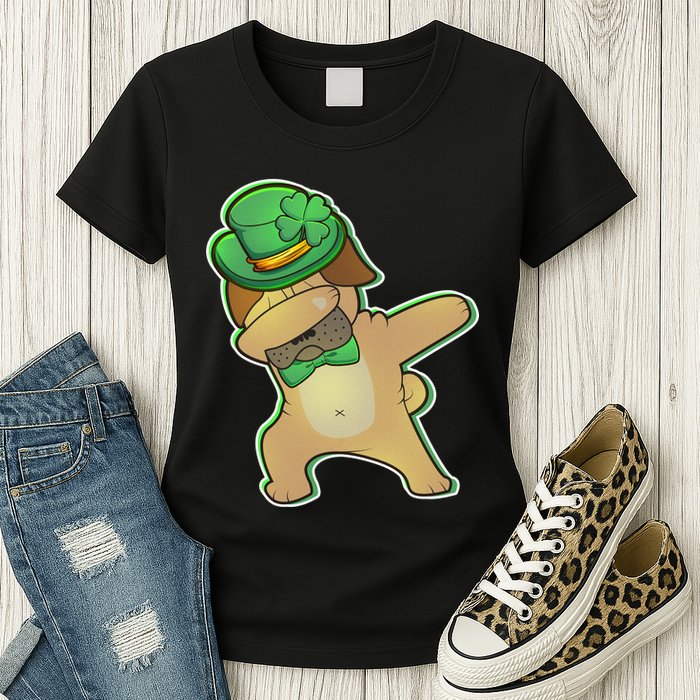 St. Patrick's Day Dabbing Pug Womens T-Shirt