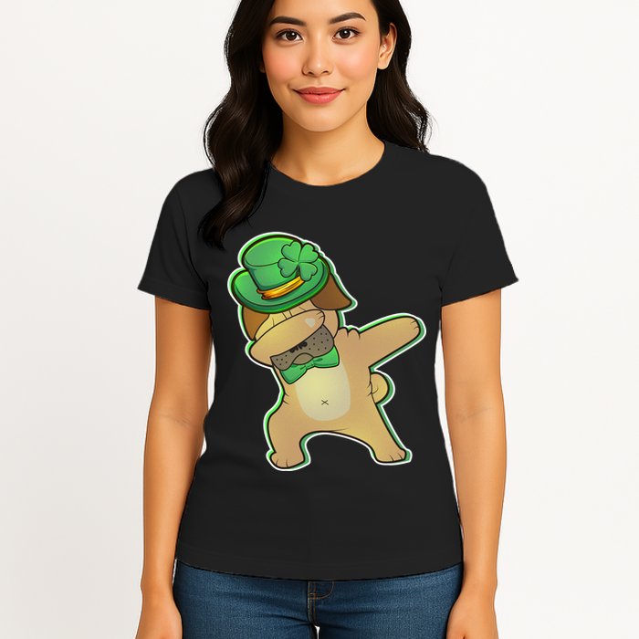 St. Patrick's Day Dabbing Pug Womens T-Shirt