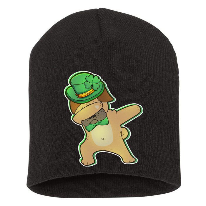 St. Patrick's Day Dabbing Pug Short Acrylic Beanie