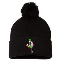 St. Patrick's Day Flamingo Pom Pom 12in Knit Beanie