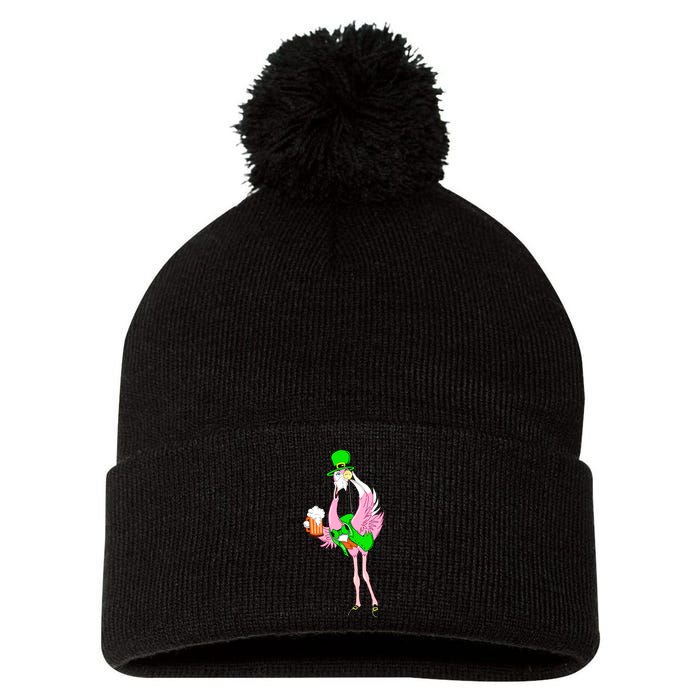 St. Patrick's Day Flamingo Pom Pom 12in Knit Beanie