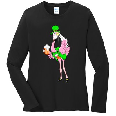 St. Patrick's Day Flamingo Ladies Long Sleeve Shirt