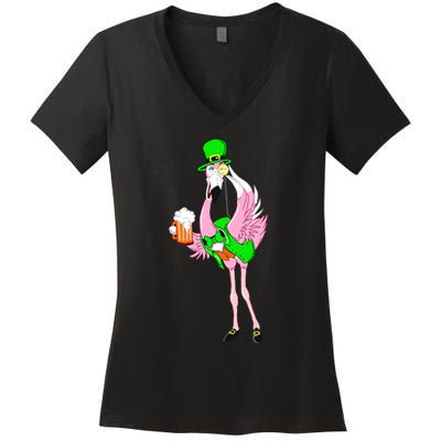 St. Patrick's Day Flamingo Women's V-Neck T-Shirt