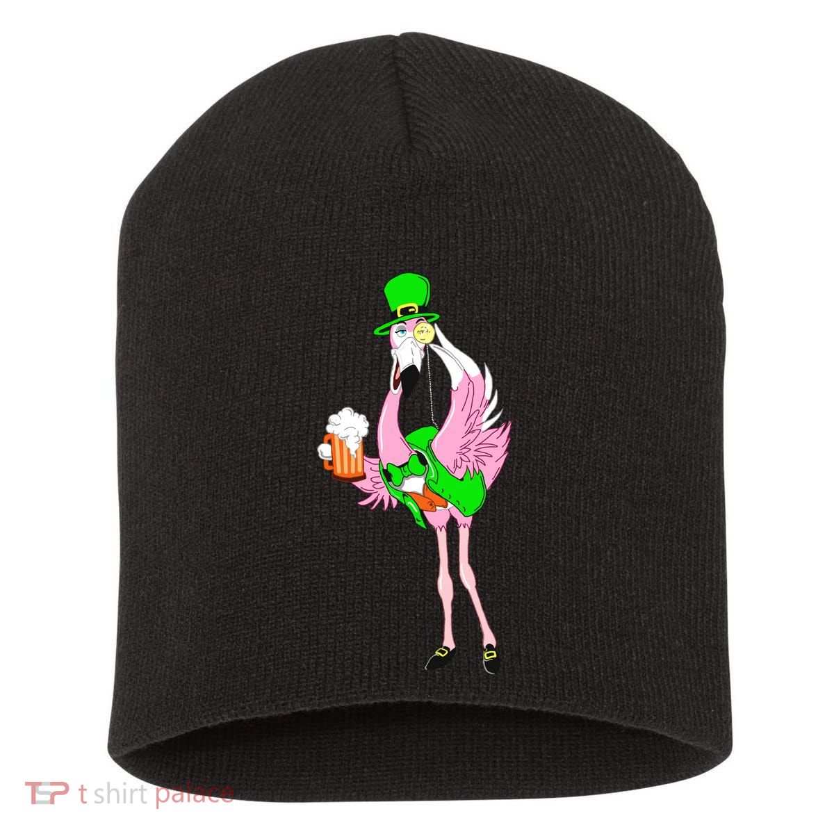 St. Patrick's Day Flamingo Short Acrylic Beanie