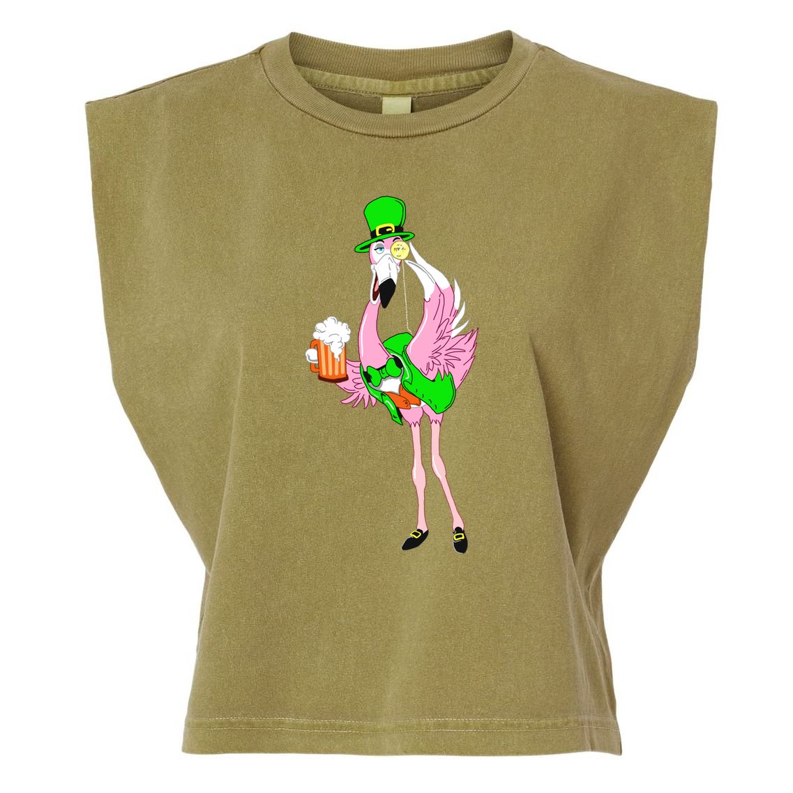 St. Patrick's Day Flamingo Garment-Dyed Women's Muscle Tee