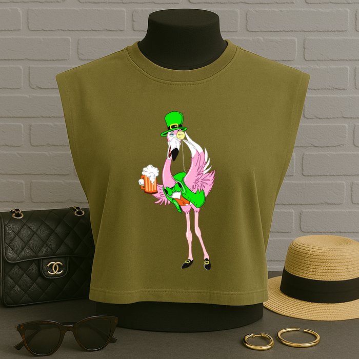 St. Patrick's Day Flamingo Garment-Dyed Women's Muscle Tee