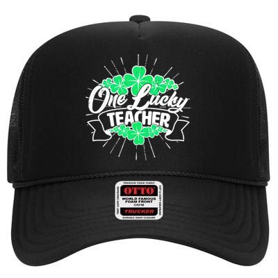 St. Patrick's Day One Lucky Teacher High Crown Mesh Back Trucker Hat