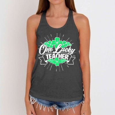 St. Patrick's Day One Lucky Teacher Women's Knotted Racerback Tank