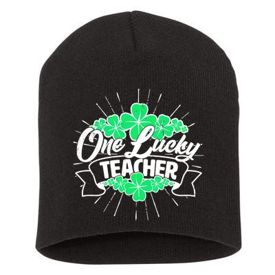 St. Patrick's Day One Lucky Teacher Short Acrylic Beanie