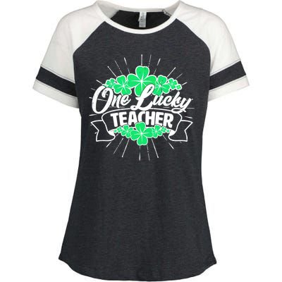 St. Patrick's Day One Lucky Teacher Enza Ladies Jersey Colorblock Tee