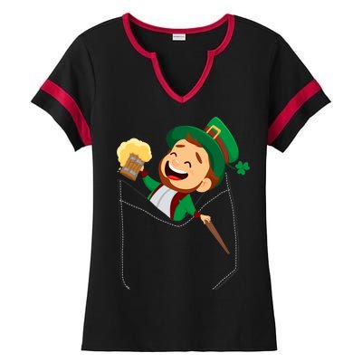 St. Patrick's Day Pocket Leprechaun Beer Ladies Halftime Notch Neck Tee