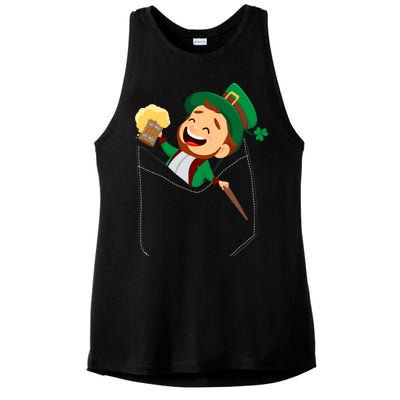 St. Patrick's Day Pocket Leprechaun Beer Ladies PosiCharge Tri-Blend Wicking Tank