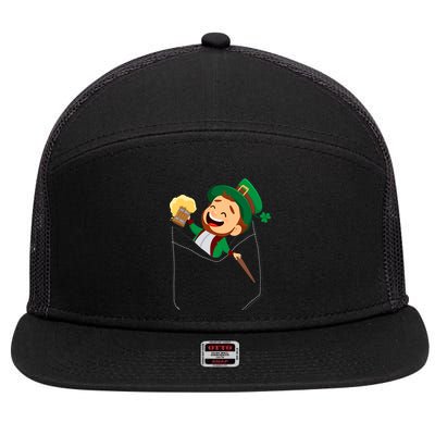 St. Patrick's Day Pocket Leprechaun Beer 7 Panel Mesh Trucker Snapback Hat