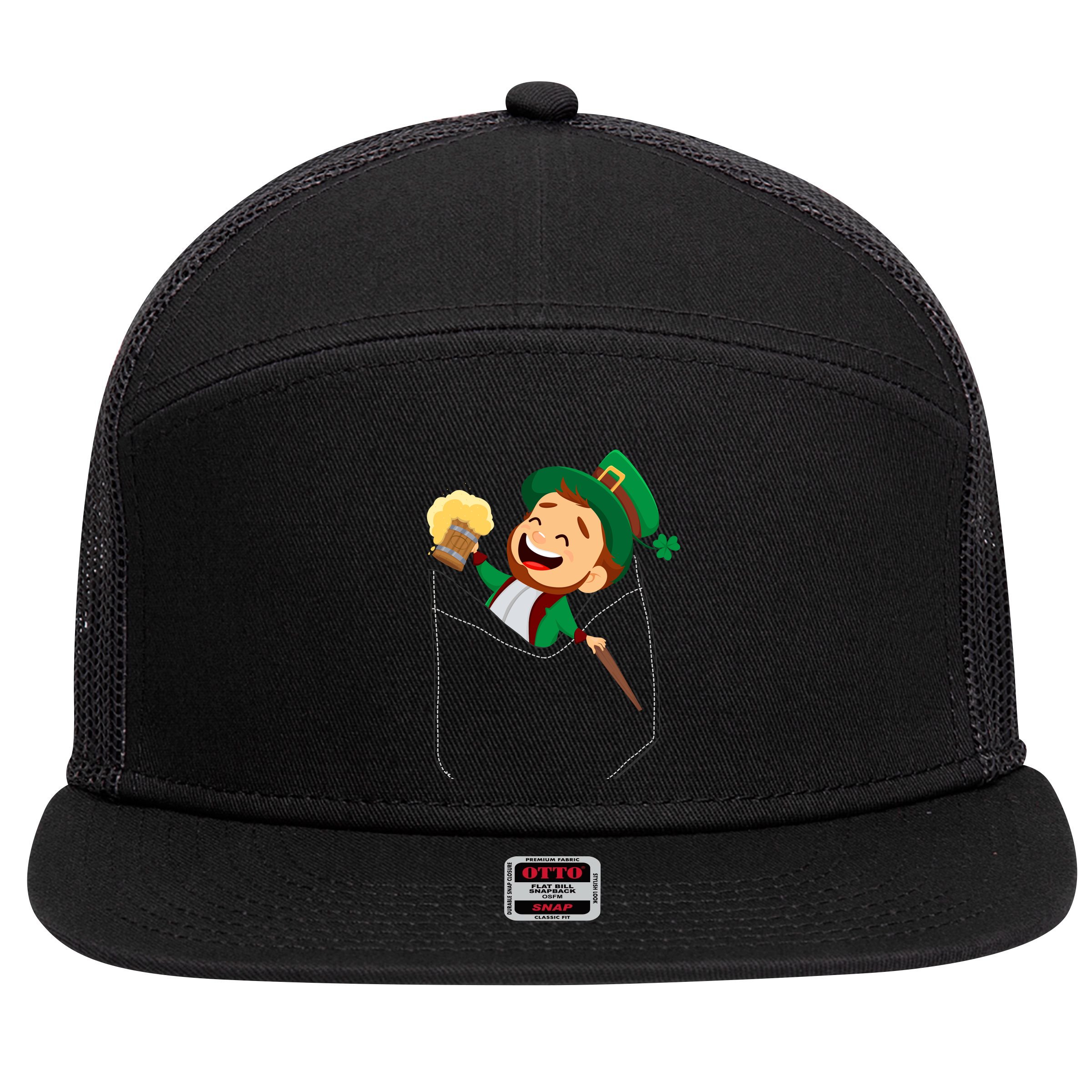St. Patrick's Day Pocket Leprechaun Beer 7 Panel Mesh Trucker Snapback Hat