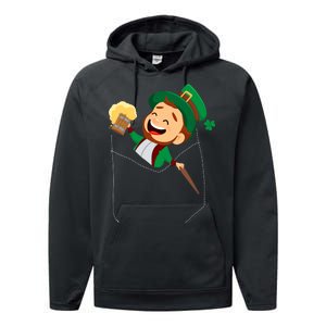 St. Patrick's Day Pocket Leprechaun Beer Performance Fleece Hoodie