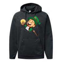 St. Patrick's Day Pocket Leprechaun Beer Performance Fleece Hoodie