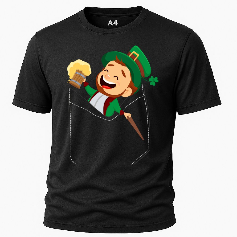 St. Patrick's Day Pocket Leprechaun Beer Cooling Performance Crew T-Shirt